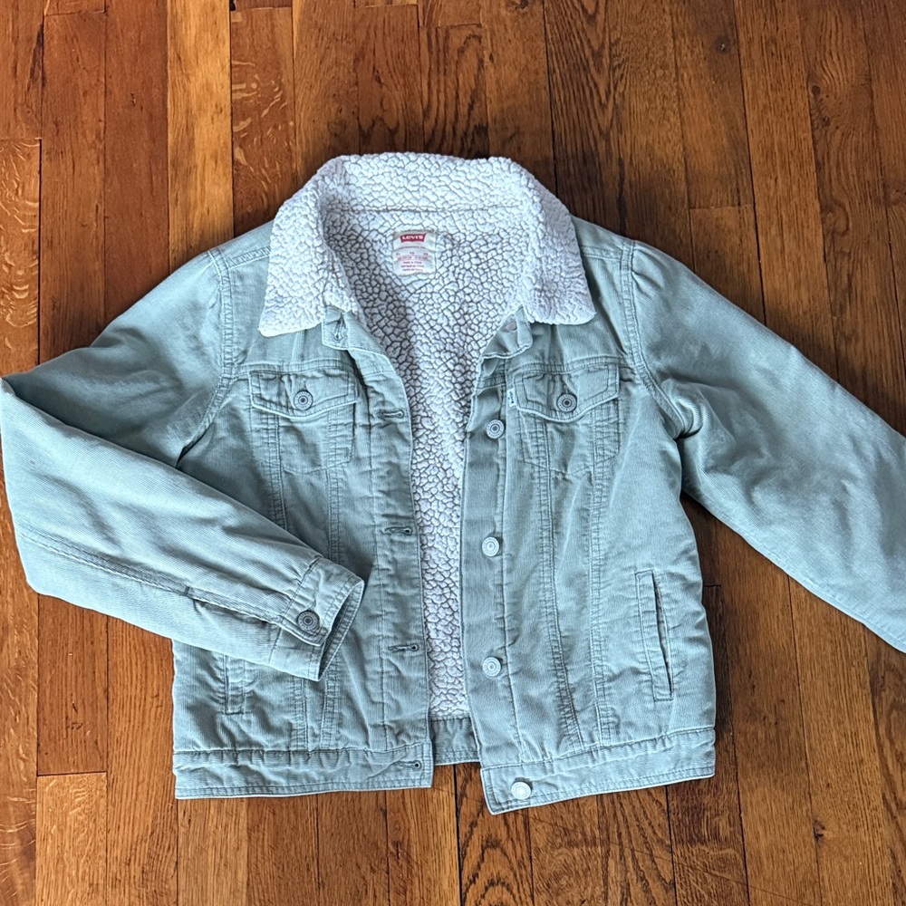 Levi's Kids Light Green Corduroy Jacket with Cozy White Fleece